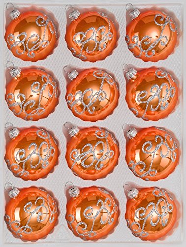 12 TLG. Glas-Weihnachtskugeln Set in Hochglanz-Orange-Silberne-Ornamente - Neuheit - Christbaumkugeln - Weihnachtsschmuck-Christbaumschmuck von Christbaumkugeln-24.de