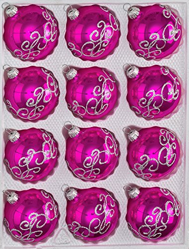 12 TLG. Glas-Weihnachtskugeln Set in Hochglanz-Pink-Silberne-Ornamente - Neuheit - Christbaumkugeln - Weihnachtsschmuck-Christbaumschmuck von Christbaumkugeln-24.de