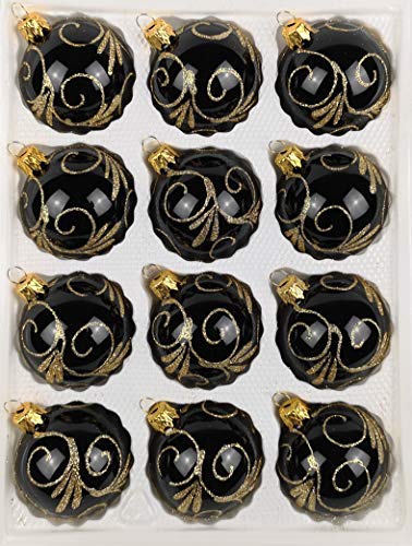 12 TLG. Glas-Weihnachtskugeln Set in Hochglanz Schwarz Goldene Ornamente - Edle Neuheit - Christbaumkugeln - Weihnachtsschmuck-Christbaumschmuck 12 TLG. Glas-Weihnachtskugeln Set in Hochglanz Schwarz Goldene Ornamente - Edle Neuheit - Christbaumkugeln - Weihnachtsschmuck-Christbaumschmuck von Christbaumkugeln-24.de