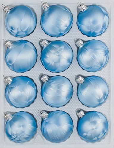 12 TLG. Glas-Weihnachtskugeln Set in 'Ice Blau' Eislack - Christbaumkugeln - Weihnachtsschmuck-Christbaumschmuck von Christbaumkugeln-24.de