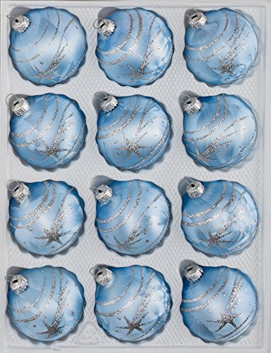 12 TLG. Glas-Weihnachtskugeln Set in Ice Blau Silber Komet- Christbaumkugeln - Weihnachtsschmuck-Christbaumschmuck von Christbaumkugeln-24.de