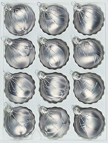 12 TLG. Glas-Weihnachtskugeln Set in 'Ice Grau Silber' Regen - Christbaumkugeln - Weihnachtsschmuck-Christbaumschmuck von Christbaumkugeln-24.de