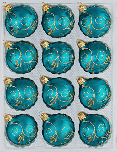 12 TLG. Glas-Weihnachtskugeln Set in 'Ice Petrol-Türkis Goldene Ornamente' - Christbaumkugeln - Weihnachtsschmuck-Christbaumschmuck 12 TLG. Glas-Weihnachtskugeln Set in 'Ice Petrol-Türkis Goldene Ornamente' - Christbaumkugeln - Weihnachtsschmuck-Christbaumschmuck von Christbaumkugeln-24.de