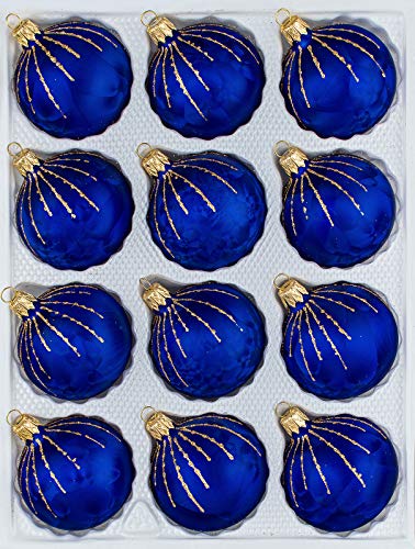 12 TLG. Glas-Weihnachtskugeln Set in 'Ice Royal Blau Gold' Regen - Christbaumkugeln - Weihnachtsschmuck-Christbaumschmuck von Christbaumkugeln-24.de