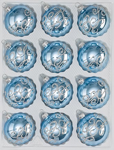 12 tlg. Glas-Weihnachtskugeln Set in "Hochglanz-Blau-Silberne-Ornamente - Neuheit - " Christbaumkugeln - Weihnachtsschmuck-Christbaumschmuck von Christbaumkugeln-24.de