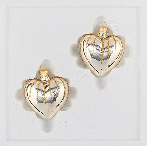 2 TLG. Glas-Herzen Set in 'Chrom Champagner Gold' Regen - Christbaumkugeln - Weihnachtsschmuck-Christbaumschmuck 2 TLG. Glas-Herzen Set in 'Chrom Champagner Gold' Regen - Christbaumkugeln - Weihnachtsschmuck-Christbaumschmuck von Christbaumkugeln-24.de