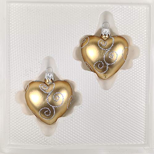 2 TLG. Glas-Herzen Set in Classic Gold Silberne Ornamente Neuheit - Christbaumkugeln - Weihnachtsschmuck-Christbaumschmuck 2 TLG. Glas-Herzen Set in Classic Gold Silberne Ornamente Neuheit - Christbaumkugeln - Weihnachtsschmuck-Christbaumschmuck von Christbaumkugeln-24.de