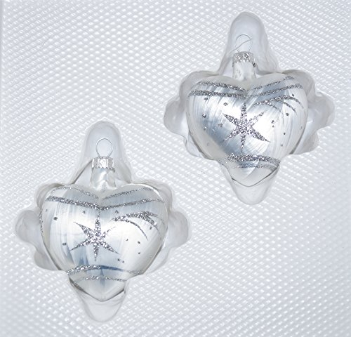 2 tlg. Glas-Herzen Set in "Ice Weiss Silber" Komet - Christbaumkugeln - Weihnachtsschmuck-Christbaumschmuck von Christbaumkugeln-24.de
