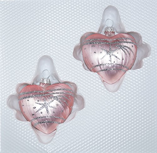 2 TLG. Glas-Herzen Set in Ice Rosa Silber Komet - Christbaumkugeln - Weihnachtsschmuck-Christbaumschmuck von Christbaumkugeln-24.de