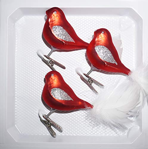 3 TLG. Glas Vogel Set in Classic Rot Silber - Edle Neuheit - Christbaumkugeln - Weihnachtsschmuck-Christbaumschmuck von Christbaumkugeln-24.de