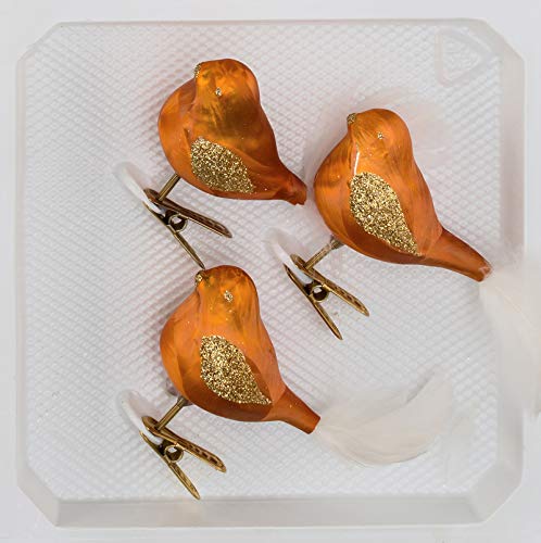 3 TLG. Glas Vogel Set in Ice Orange Gold - Christbaumkugeln - Weihnachtsschmuck-Christbaumschmuck von Christbaumkugeln-24.de