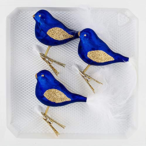 3 TLG. Glas Vogel Set in 'Ice Royal Blau Gold' - Christbaumkugeln - Weihnachtsschmuck-Christbaumschmuck von Christbaumkugeln-24.de