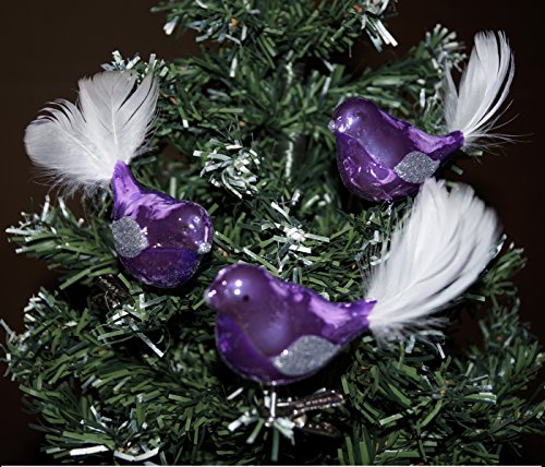 3 tlg. Glas Vogel Set in "Hochglanz-Lila-Silber" - Neuheit - Christbaumkugeln - Weihnachtsschmuck-Christbaumschmuck von Christbaumkugeln-24.de
