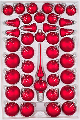 39 TLG. Glas-Weihnachtskugeln Set in 'Classic Rot Silber' Regen - Christbaumkugeln - Weihnachtsschmuck-Christbaumschmuck von Christbaumkugeln-24.de
