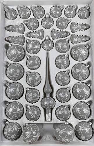 39 TLG. Glas-Weihnachtskugeln Set in Hochglanz Modern Grau Weisse Ornamente - Edle Neuheit - Christbaumkugeln - Weihnachtsschmuck - Christbaumschmuck von Christbaumkugeln-24.de