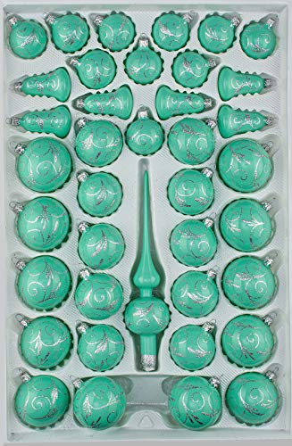 39 TLG. Glas-Weihnachtskugeln Set in Hochglanz Modern Mint Silberne Ornamente - Edle Neuheit - Christbaumkugeln - Weihnachtsschmuck - Christbaumschmuck von Christbaumkugeln-24.de