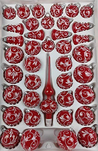 39 TLG. Glas-Weihnachtskugeln Set in Hochglanz Modern Rot Weisse Ornamente - Edle Neuheit - Christbaumkugeln - Weihnachtsschmuck - Christbaumschmuck von Christbaumkugeln-24.de