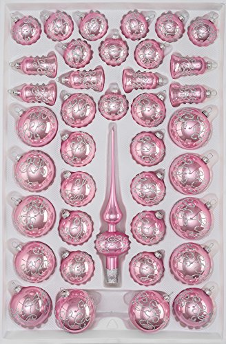 39 TLG. Glas-Weihnachtskugeln Set in Hochglanz-Rosa-Silberne-Ornamente - Neuheit - Christbaumkugeln - Weihnachtsschmuck-Christbaumschmuck von Christbaumkugeln-24.de