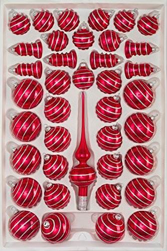 39 TLG. Glas-Weihnachtskugeln Set in Hochglanz Rot Candy Silberne-Spiralen- Christbaumkugeln - Weihnachtsschmuck-Christbaumschmuck 39 TLG. Glas-Weihnachtskugeln Set in Hochglanz Rot Candy Silberne-Spiralen- Christbaumkugeln - Weihnachtsschmuck-Christbaumschmuck von Christbaumkugeln-24.de