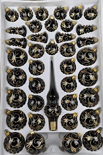 39 TLG. Glas-Weihnachtskugeln Set in Hochglanz Schwarz Goldene Ornamente - Edle Neuheit Christbaumkugeln - Weihnachtsschmuck - Christbaumschmuck von Christbaumkugeln-24.de