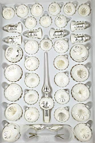 39 TLG. Glas-Weihnachtskugeln Set in Hochglanz-Weiss-Silberne-Ornamente - Christbaumkugeln - Weihnachtsschmuck-Christbaumschmuck von Christbaumkugeln-24.de