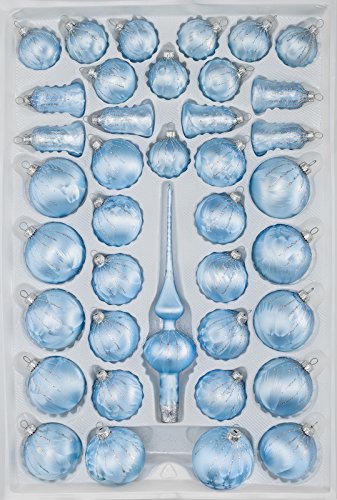 39 TLG. Glas-Weihnachtskugeln Set in Ice Blau Silber Regen- Christbaumkugeln - Weihnachtsschmuck-Christbaumschmuck von Christbaumkugeln-24.de