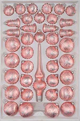 39 TLG. Glas-Weihnachtskugeln Set in Ice Rosa Silber Komet- Christbaumkugeln - Weihnachtsschmuck-Christbaumschmuck von Christbaumkugeln-24.de