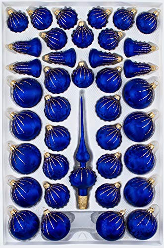 39 TLG. Glas-Weihnachtskugeln Set in 'Ice Royal Blau Gold' Regen - Christbaumkugeln - Weihnachtsschmuck-Christbaumschmuck von FIHUNY