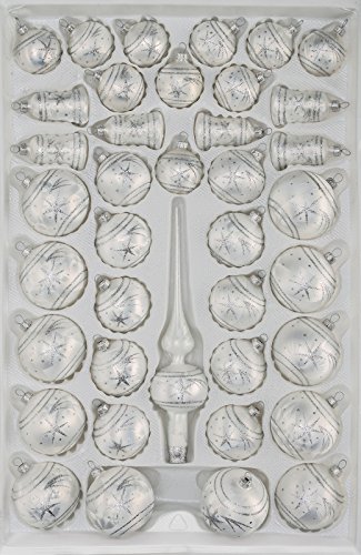 39 TLG. Glas-Weihnachtskugeln Set in Ice Weiss Silber Komet - Christbaumkugeln - Weihnachtsschmuck-Christbaumschmuck von Christbaumkugeln-24.de