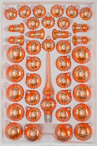 39 tlg. Glas-Weihnachtskugeln Set in "Hochglanz-Orange-Silberne-Ornamente - Christbaumkugeln - Weihnachtsschmuck-Christbaumschmuck 39 tlg. Glas-Weihnachtskugeln Set in "Hochglanz-Orange-Silberne-Ornamente - Christbaumkugeln - Weihnachtsschmuck-Christbaumschmuck von Christbaumkugeln-24.de