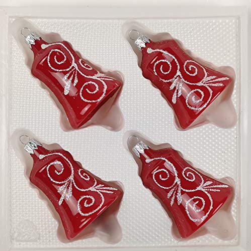 4 TLG. Glas-Glocken Set in Hochglanz Modern Rot Weisse Ornamente Edle Neuheit - Christbaumkugeln - Weihnachtsschmuck-Christbaumschmuck von Christbaumkugeln-24.de