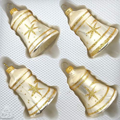4 TLG. Glas-Glocken Set in Ice Champagner Gold Komet - Christbaumkugeln - Weihnachtsschmuck-Christbaumschmuck von Christbaumkugeln-24.de