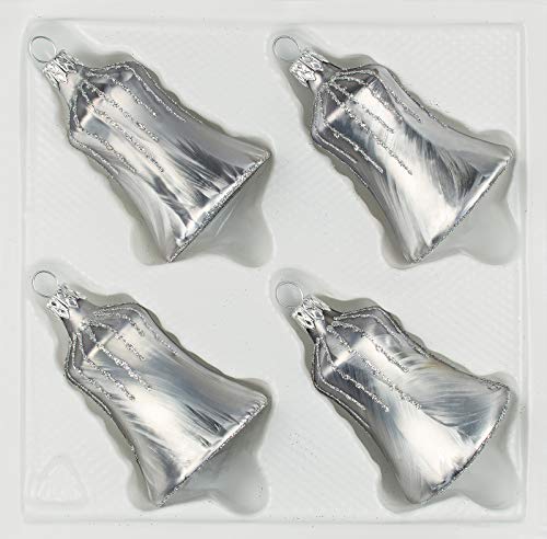 4 TLG. Glas-Glocken Set in 'Ice Grau Silber' Regen - Christbaumkugeln - Weihnachtsschmuck-Christbaumschmuck von Christbaumkugeln-24.de