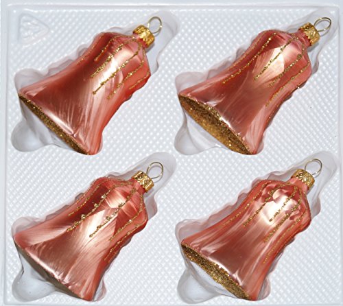 4 TLG. Glas-Glocken Set in Ice Lachs Gold Regen - Christbaumkugeln - Weihnachtsschmuck-Christbaumschmuck von Christbaumkugeln-24.de