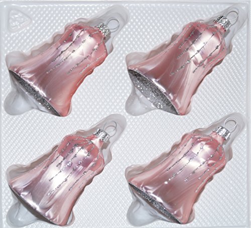 4 TLG. Glas-Glocken Set in Ice Rosa Silber Regen - Christbaumkugeln - Weihnachtsschmuck-Christbaumschmuck von Christbaumkugeln-24.de