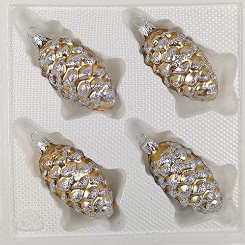 4 TLG. Glas-Tannenzapfen Set in Classic Gold Silber Edle Neuheit - Christbaumkugeln - Weihnachtsschmuck-Christbaumschmuck von Christbaumkugeln-24.de