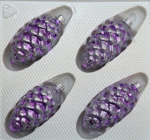 4 TLG. Glas-Tannenzapfen Set in Hochglanz-Lila-Silberne-Ornamente - Neuheit - Christbaumkugeln - Weihnachtsschmuck-Christbaumschmuck von Christbaumkugeln-24.de