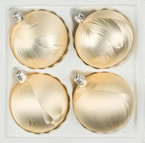 4 TLG. Glas-Weihnachtskugeln Set 10cm Ø in 'Ice Champagner' Eislack - Christbaumkugeln - Weihnachtsschmuck-Christbaumschmuck 10cm Durchmesser von Majen