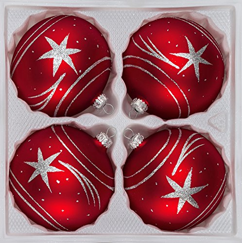 4 TLG. Glas-Weihnachtskugeln Set 10cm Ø in Classic Rot Silber Komet- Christbaumkugeln - Weihnachtsschmuck-Christbaumschmuck 10cm Durchmesser von Christbaumkugeln-24.de
