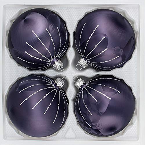4 TLG. Glas-Weihnachtskugeln Set 12cm Ø in 'Ice Graphit Silber' Regen - Christbaumkugeln - Weihnachtsschmuck-Christbaumschmuck 12cm Durchmesser von Christbaumkugeln-24.de