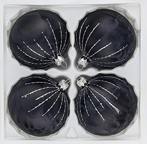 4 TLG. Glas-Weihnachtskugeln Set 12cm Ø in 'Ice Schwarz Silber' Regen - Christbaumkugeln - Weihnachtsschmuck-Christbaumschmuck 12cm Durchmesser 4 TLG. Glas-Weihnachtskugeln Set 12cm Ø in 'Ice Schwarz Silber' Regen - Christbaumkugeln - Weihnachtsschmuck-Christbaumschmuck 12cm Durchmesser von Christbaumkugeln-24.de