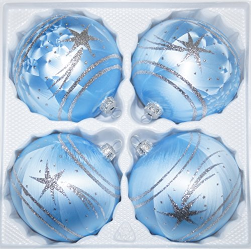 4 TLG. Glas-Weihnachtskugeln Set 12cm Ø in Ice Blau Silber Komet- Christbaumkugeln - Weihnachtsschmuck-Christbaumschmuck 12cm Durchmesser von Christbaumkugeln-24.de