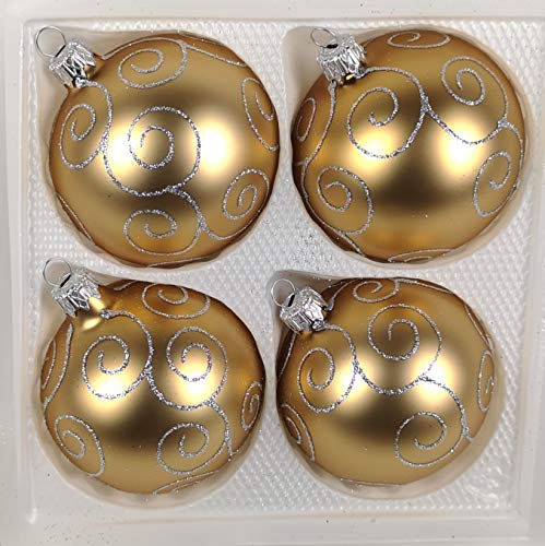 4 TLG. Glas-Weihnachtskugeln Set 8cm Ø in Classic Gold Silberne Ornamente Edle Neuheit - Christbaumkugeln - Weihnachtsschmuck-Christbaumschmuck 8cm Durchmesser von Christbaumkugeln-24.de