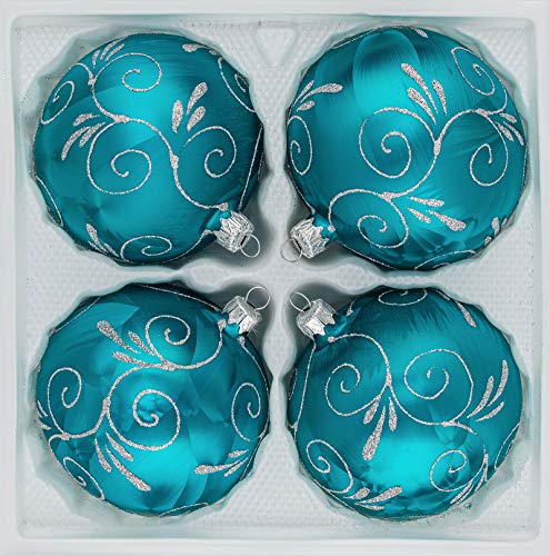 4 TLG. Glas-Weihnachtskugeln Set 8cm Ø in 'Ice Petrol-Türkis Silber Ornamente'- Christbaumkugeln - Weihnachtsschmuck-Christbaumschmuck 8cm Durchmesser 4 TLG. Glas-Weihnachtskugeln Set 8cm Ø in 'Ice Petrol-Türkis Silber Ornamente'- Christbaumkugeln - Weihnachtsschmuck-Christbaumschmuck 8cm Durchmesser von Christbaumkugeln-24.de