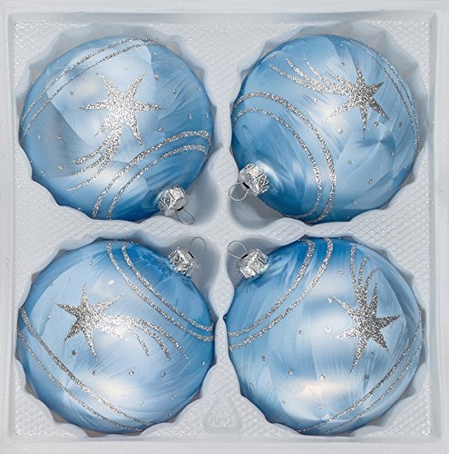 4 TLG. Glas-Weihnachtskugeln Set 8cm Ø in Ice Blau Silber Komet - Christbaumkugeln - Weihnachtsschmuck-Christbaumschmuck 8cm Durchmesser von Christbaumkugeln-24.de