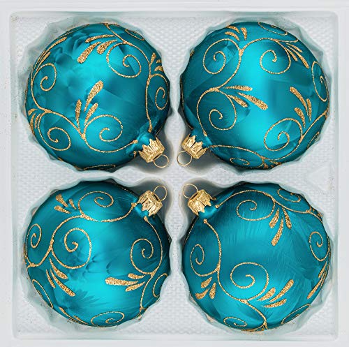 4 TLG. Glas-Weihnachtskugeln Set 8cm Ø in 'Ice Petrol-Türkis Goldene Ornamente'- Christbaumkugeln - Weihnachtsschmuck-Christbaumschmuck 8cm Durchmesser 4 TLG. Glas-Weihnachtskugeln Set 8cm Ø in 'Ice Petrol-Türkis Goldene Ornamente'- Christbaumkugeln - Weihnachtsschmuck-Christbaumschmuck 8cm Durchmesser von Christbaumkugeln-24.de