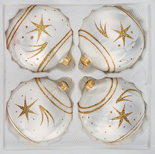 4 TLG. Glas-Weihnachtskugeln Set 8cm Ø in Ice Weiss Gold Komet- Christbaumkugeln - Weihnachtsschmuck-Christbaumschmuck 8cm Durchmesser von Christbaumkugeln-24.de