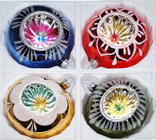 4 tlg. Glas-Weihnachtskugeln Set 12cm Ø in "Hochglanz Vintage Style" Christbaumkugeln - Weihnachtsschmuck-Christbaumschmuck 12cm Durchmesser von Christbaumkugeln-24.de