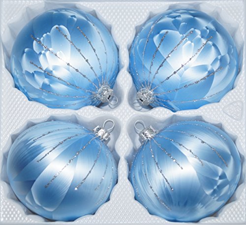 4 tlg. Glas-Weihnachtskugeln Set 12cm Ø in "Ice Blau Silber" Regen- Christbaumkugeln - Weihnachtsschmuck-Christbaumschmuck 12cm Durchmesser von Christbaumkugeln-24.de