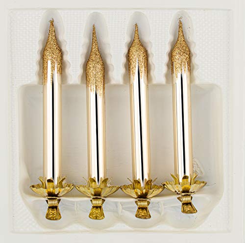 4tlg. Glas-Baumkerzen Set in 'Chrom Champagner Gold' mit Metall-Clip - Vintage Glas Weihnachtsbaumkerzen Christbaumschmuck - Baumschmuck - von Christbaumkugeln-24.de